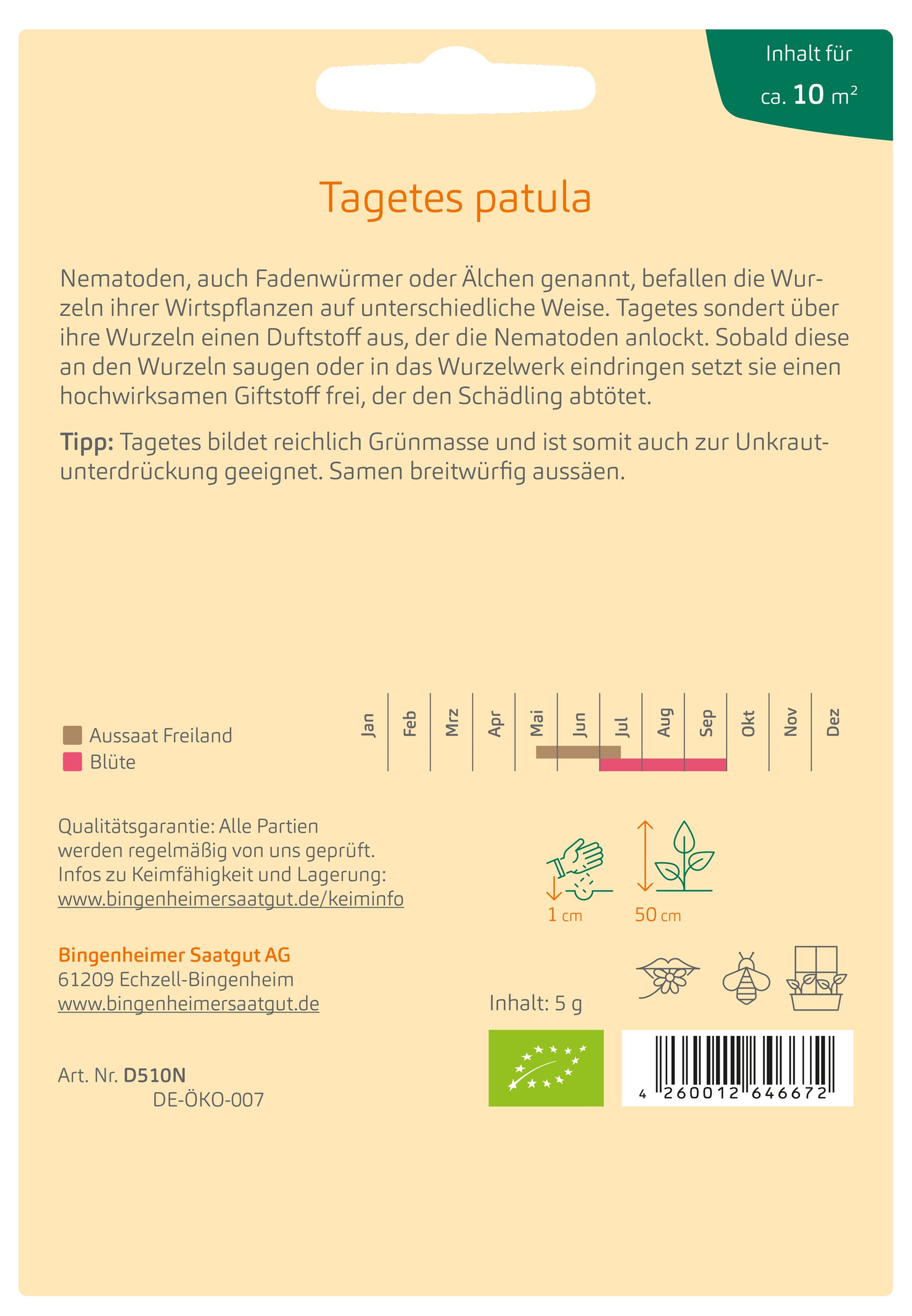 Blumensamen „Lady Orange F1“ Tagetes – Portion Für Ca. 30-45 Pflanzen – Große Orangene Blüten
